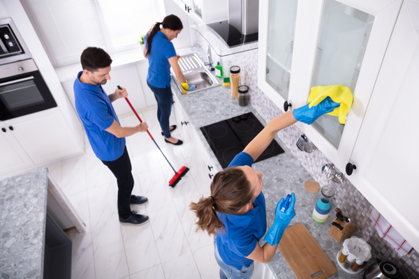 cleaning company staff in kitchen